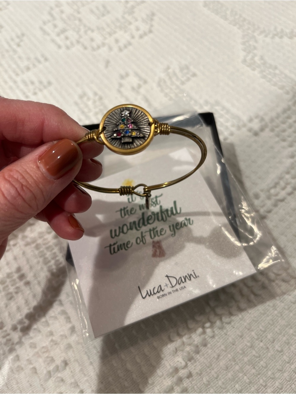 Luca and Danni Christmas Tree Bangle Bracelet, gold tone, Petite, LNIB